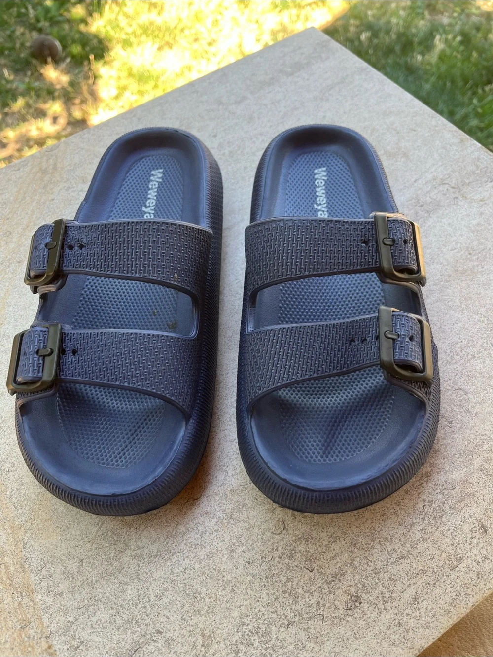 Women's (Unisex) Blue Dual Buckle Slide Sandals